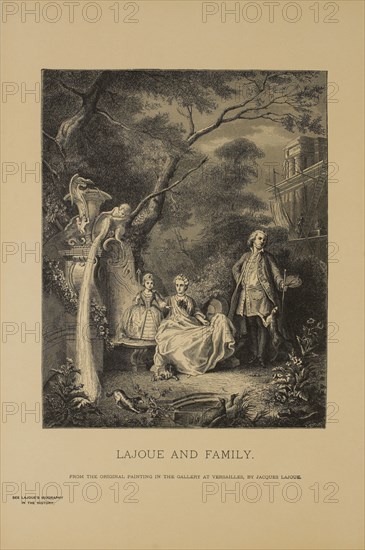 Lajoue and Family, Wood Engraving from the Original Painting by Jacques Lajoue, The Masterpieces of French Art by Louis Viardot, Published by Gravure Goupil et Cie, Paris, 1882, Gebbie & Co., Philadelphia, 1883