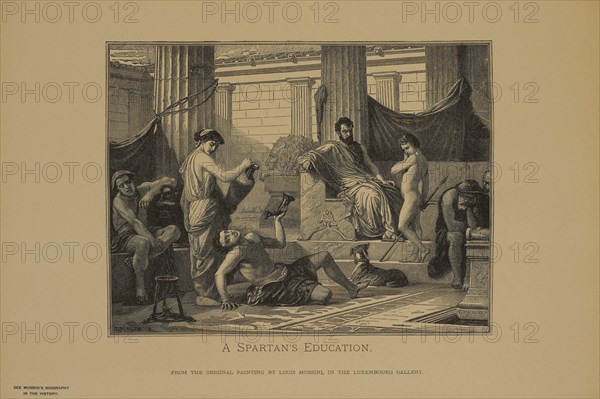 A Spartan's Education, Woodcut Engraving from the Original Painting by Louis Mussini, The Masterpieces of French Art by Louis Viardot, Published by Gravure Goupil et Cie, Paris, 1882, Gebbie & Co., Philadelphia, 1883