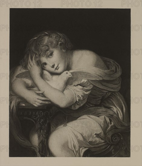 Young Girl with a Dove, L'Enfant a la Colombe, Photogravure Print from the Original Painting by Jean-Baptiste Greuze, The Masterpieces of French Art by Louis Viardot, Published by Gravure Goupil et Cie, Paris, 1882, Gebbie & Co., Philadelphia, 1883
