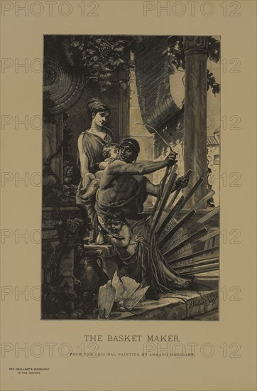 The Basket Maker, Woodcut Engraving from the Original Painting by Armand Heullant, The Masterpieces of French Art by Louis Viardot, Published by Gravure Goupil et Cie, Paris, 1882, Gebbie & Co., Philadelphia, 1883