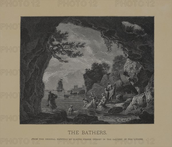 The Bathers, Woodcut Engraving from the Original Painting by Claude Joseph Vernet, The Masterpieces of French Art by Louis Viardot, Published by Gravure Goupil et Cie, Paris, 1882, Gebbie & Co., Philadelphia, 1883