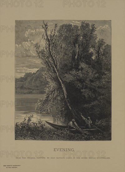 Evening, Woodcut Engraving from the Original Painting by Jean Baptiste Corot, The Masterpieces of French Art by Louis Viardot, Published by Gravure Goupil et Cie, Paris, 1882, Gebbie & Co., Philadelphia, 1883