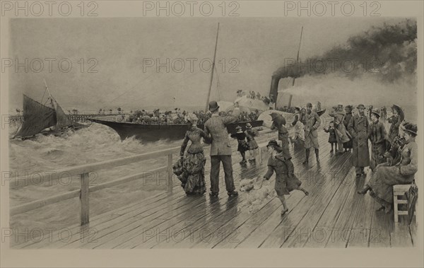 The Jetty Trouville, Photogravure Print from the Original Painting by Maurice Poirson, The Masterpieces of French Art by Louis Viardot, Published by Gravure Goupil et Cie, Paris, 1882, Gebbie & Co., Philadelphia, 1883