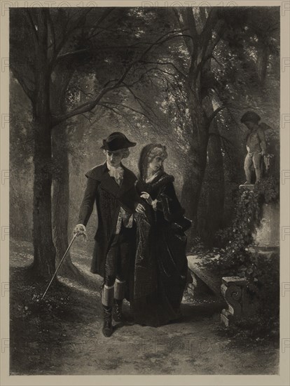 A Stroll in the Park, Photogravure Print from the Original 1874 Painting by Francois Claudius Compte-Calix, The Masterpieces of French Art by Louis Viardot, Published by Gravure Goupil et Cie, Paris, 1882, Gebbie & Co., Philadelphia, 1883