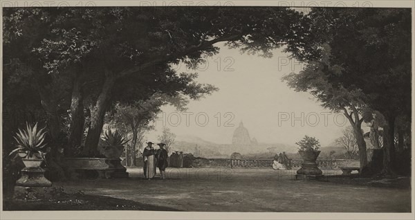 Terrace of the Villa Doria Pamphili, Rome, Photogravure Print from the Original 1864 Painting by Auguste Paul Charles Anastasi, The Masterpieces of French Art by Louis Viardot, Published by Gravure Goupil et Cie, Paris, 1882, Gebbie & Co., Philadelphia, 1883