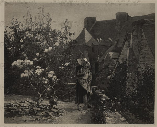 The Garden of Monsieur the Curé, Photogravure Print from the Original Painting by Etienne Prosper Berne-Bellecour, The Masterpieces of French Art by Louis Viardot, Published by Gravure Goupil et Cie, Paris, 1882, Gebbie & Co., Philadelphia, 1883