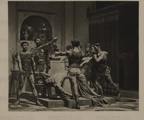 The Conjuration, Rome, Anti-Republican Conspirators in House of Aguillius, Photogravure Print from the Original 1876 Painting by Pierre Paul Leon Glaize, The Masterpieces of French Art by Louis Viardot, Published by Gravure Goupil et Cie, Paris, 1882, Gebbie & Co., Philadelphia, 1883