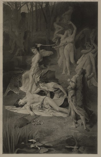 The Death of Orpheus, Photogravure Print from the Original 1866 Painting by Emile Levy, The Masterpieces of French Art by Louis Viardot, Published by Gravure Goupil et Cie, Paris, 1882, Gebbie & Co., Philadelphia, 1883