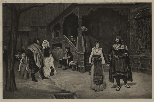 The Meeting of Faust and Marguerite, Photogravure Print from the Original 1860 Painting by James Tissot, The Masterpieces of French Art by Louis Viardot, Published by Gravure Goupil et Cie, Paris, 1882, Gebbie & Co., Philadelphia, 1883