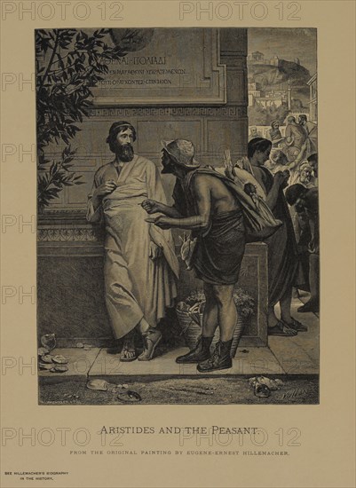 Aristides and the Peasant, Woodcut Engraving from the Original Painting by Eugène Ernest Hillemacher, The Masterpieces of French Art by Louis Viardot, Published by Gravure Goupil et Cie, Paris, 1882, Gebbie & Co., Philadelphia, 1883