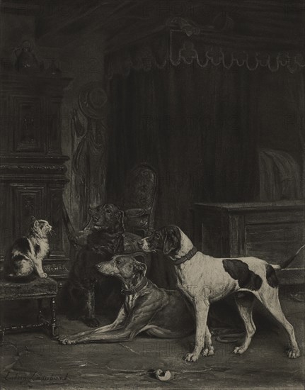 Jack, Sam, Shot and Puss, Photogravure Print from the Original 1875 Painting by Louis-Eugène Lambert, The Masterpieces of French Art by Louis Viardot, Published by Gravure Goupil et Cie, Paris, 1882, Gebbie & Co., Philadelphia, 1883