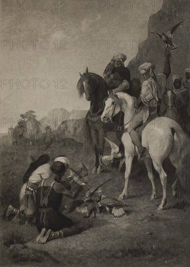 Falcon Chase in Algiers, Photogravure Print from the Original 1862 Painting by Eugène Fromentin, The Masterpieces of French Art by Louis Viardot, Published by Gravure Goupil et Cie, Paris, 1882, Gebbie & Co., Philadelphia, 1883