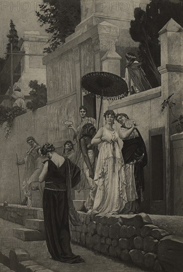 The Promenade in the Street of the Tombs, Pompeii, Photogravure Print from the Original Painting by Gustave Rodolphe Boulanger, The Masterpieces of French Art by Louis Viardot, Published by Gravure Goupil et Cie, Paris, 1882, Gebbie & Co., Philadelphia, 1883