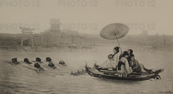 Japanese Ferry, Photogravure Print from the Original 1872 Painting by Paul-Marie Lenoir, The Masterpieces of French Art by Louis Viardot, Published by Gravure Goupil et Cie, Paris, 1882, Gebbie & Co., Philadelphia, 1883