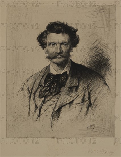 Carl von Piloty, German Painter, Portrait Drawn and Etched by Wilhelm Hecht, 1883