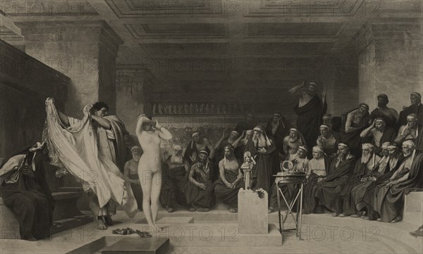 Phryne before the Tribunal, Greece, Photogravure Print from the Original 1861 Painting by Jean-Léon Gérôme, The Masterpieces of French Art by Louis Viardot, Published by Gravure Goupil et Cie, Paris, 1882, Gebbie & Co., Philadelphia, 1883The Masterpieces of French Art by Louis Viardot, Published by Gravure Goupil et Cie, Paris, 1882, Gebbie & Co., Philadelphia, 1883