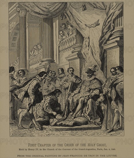 First Chapter of the Order of the Holy Ghost, Woodcut Engraving from the Original Painting by Jean-Francois de Troy, The Masterpieces of French Art by Louis Viardot, Published by Gravure Goupil et Cie, Paris, 1882, Gebbie & Co., Philadelphia, 1883