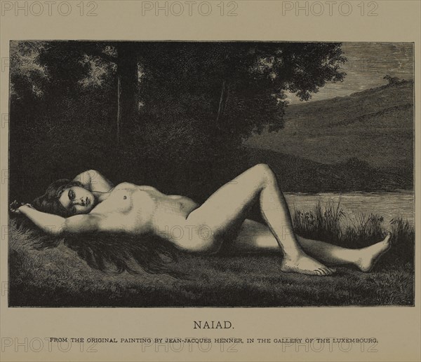 Naiad, Woodcut Engraving from the Original Painting by Jean-Jacques Henner, The Masterpieces of French Art by Louis Viardot, Published by Gravure Goupil et Cie, Paris, 1882, Gebbie & Co., Philadelphia, 1883