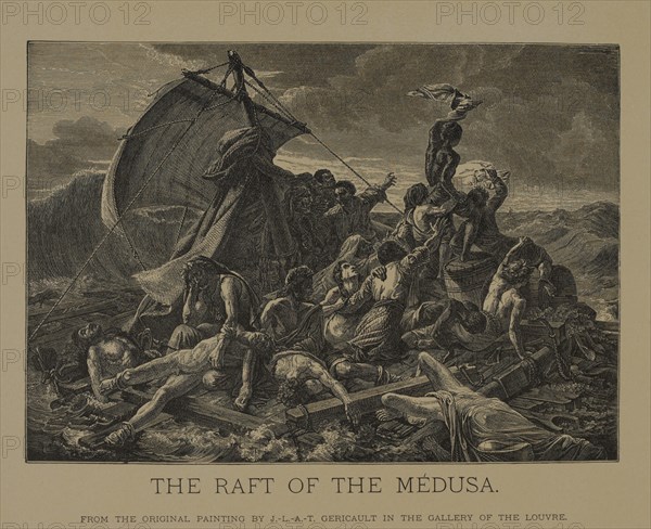 The Raft of the Medusa, Woodcut Engraving from the Original 1819 Painting by Jean-Louis André Théodore Géricault, The Masterpieces of French Art by Louis Viardot, Published by Gravure Goupil et Cie, Paris, 1882, Gebbie & Co., Philadelphia, 1883