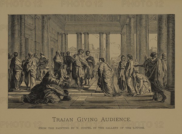 Trajan Giving Audience, Woodcut Engraving from the Original Painting by N. Coypel, The Masterpieces of French Art by Louis Viardot, Published by Gravure Goupil et Cie, Paris, 1882, Gebbie & Co., Philadelphia, 1883