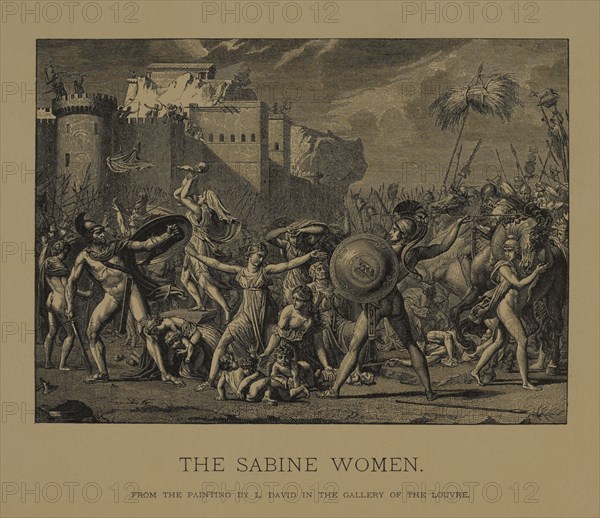 The Sabine Women, Woodcut Engraving from the Original 1799 Painting by Jacques-Louis David, The Masterpieces of French Art by Louis Viardot, Published by Gravure Goupil et Cie, Paris, 1882, Gebbie & Co., Philadelphia, 1883