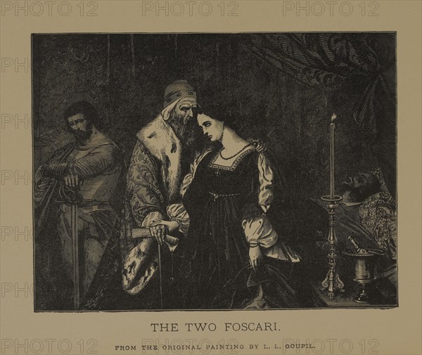 The Two Foscari, Woodcut Engraving from the Original Painting by L. L. Goupil, The Masterpieces of French Art by Louis Viardot, Published by Gravure Goupil et Cie, Paris, 1882, Gebbie & Co., Philadelphia, 1883