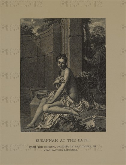 Susannah at the Bath, Woodcut Engraving from the Original Painting by Jean-Baptiste Santerre, The Masterpieces of French Art by Louis Viardot, Published by Gravure Goupil et Cie, Paris, 1882, Gebbie & Co., Philadelphia, 1883