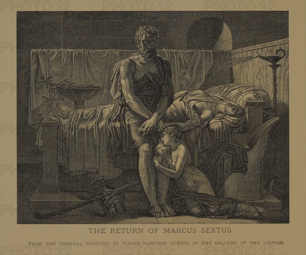 The Return of Marcus Sextus, Woodcut Engraving from the Original 1799 Painting by Pierre-Narcisse Guérin, The Masterpieces of French Art by Louis Viardot, Published by Gravure Goupil et Cie, Paris, 1882, Gebbie & Co., Philadelphia, 1883