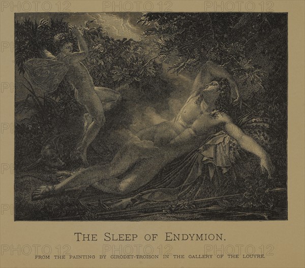 The Sleep of Endymion, Woodcut Engraving from the Original 1791 Painting by Anne-Louis Girodet-Trioson, The Masterpieces of French Art by Louis Viardot, Published by Gravure Goupil et Cie, Paris, 1882, Gebbie & Co., Philadelphia, 1883
