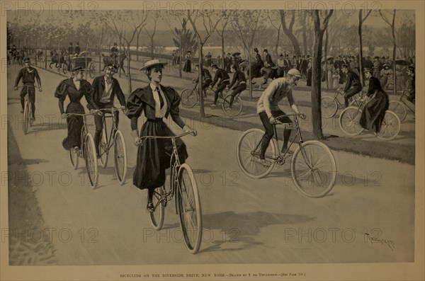 Bicycling on the Riverside Drive, New York, Drawn by Thure de Thulstrup, Harper's Weekly, July 28, 1894