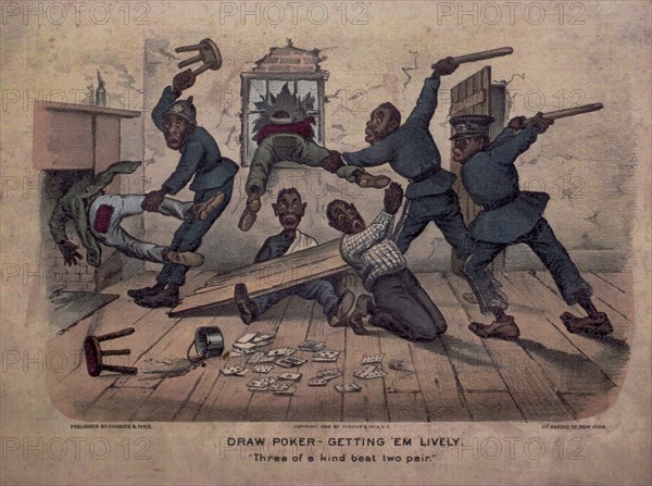Draw Poker, Getting 'Em Lively, "Three of a Kind Beat two Pair", Courier & Ives, USA, 1886