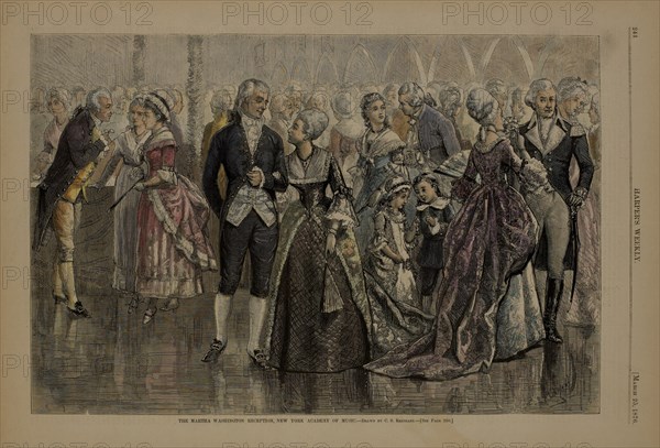 The Martha Washington Reception, New York Academy of Music, Drawn by C.S. Reinhart, Harper's Weekly, March 25, 1876