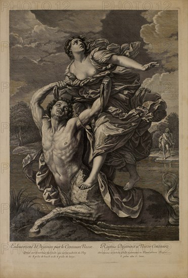 Rape of Deianira, Woodcut Engraving from the Original 1619 Painting by Guido Reni