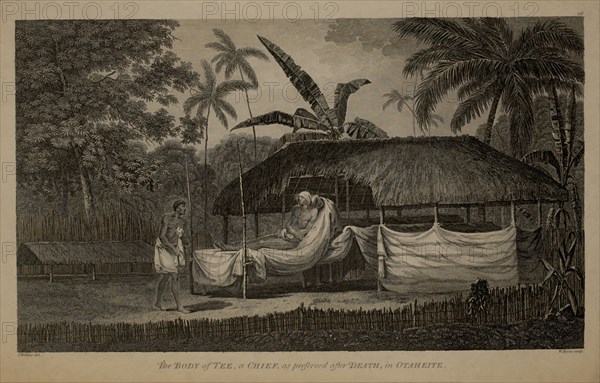 The Body of a Tee, a Chief, as Preserved after Death, in Otaheite,  1784 Engraving by W. Byrne from the Original Drawing by John Webber while Accompanying Captain James Cook on his Third Pacific Expedition