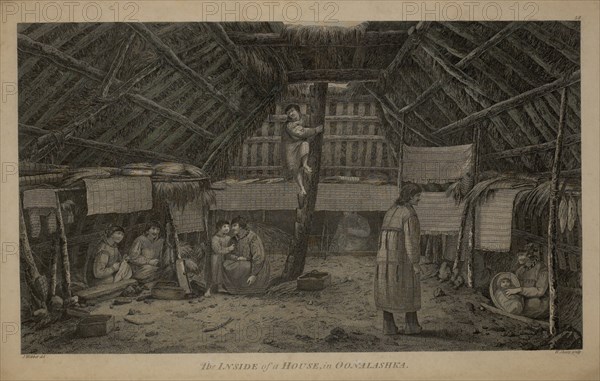 The Inside of a House, in Oonalashka, 1784 Engraving by W. Sharp from the Original Drawing by John Webber while Accompanying Captain James Cook on his Third Pacific Expedition