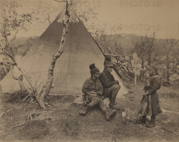 Portrait of Three Lapp Children near Tent, Palnoviken, Sweden, 1910