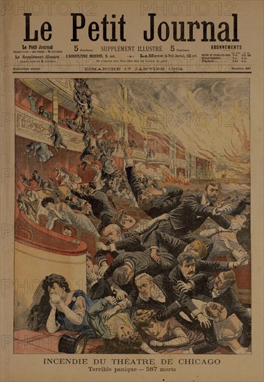 Cover of Parisian Newspaper Le Petit Journal, Featuring December 30, 1903 Fire at Chicago's Iroquois Theater,  Paris France, January 17, 1904