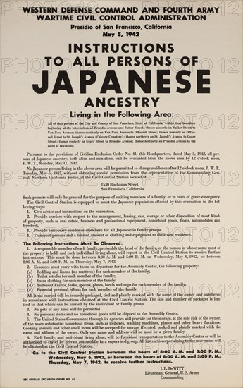 Civilian Exclusion order #41, Part II, Directing Removal by May 11 of Persons of Japanese Ancestry, 1530 Buchanan Street, San Francisco, California, USA, May 1942