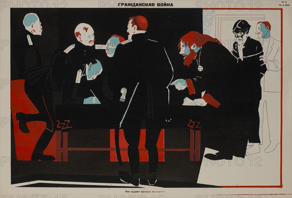 Anti-Religion Propaganda Poster, "Civil War", Bezbozhnik u Stanka Magazine, Illustration by Dmitry Moor, Russia, 1920's