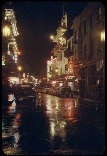 Street Scene on Rainy Night, Chinatown, San Francisco, California, USA