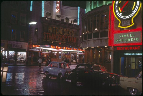 Street Scene, Cranbourn Street, Leicester Square, at Night, London, England, UK, 1960