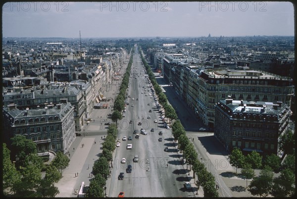 High Angle View of Champs-Elysees, Paris, France, 1961