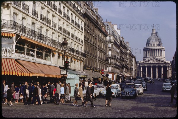 Street Scene and Pantheon, Rue Soufflot, Paris, France, 1963