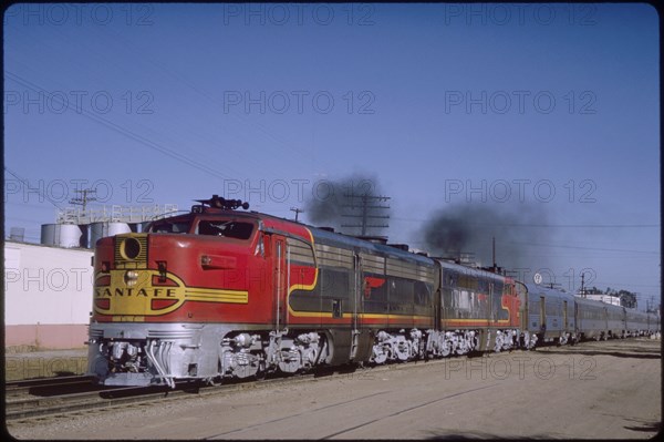 Santa Fe Diesel Locomotive Train, Barstow, California, USA, 1966