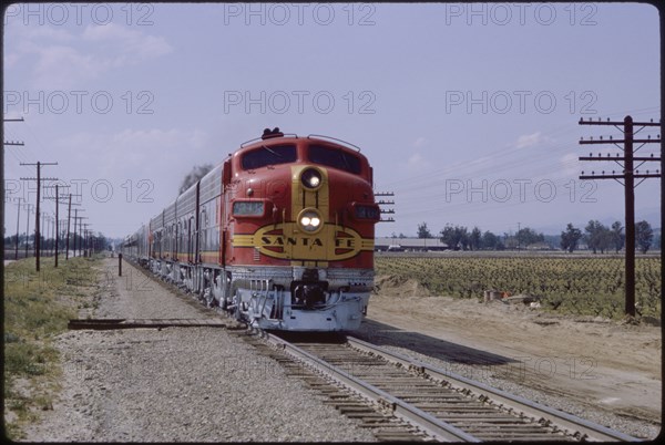 Santa Fe Diesel Locomotive Train, near Cucamonga, California, USA, 1965