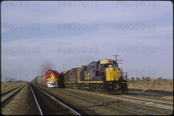 Santa Fe Freight and Diesel Trains, Hesperia, California, USA, 1964
