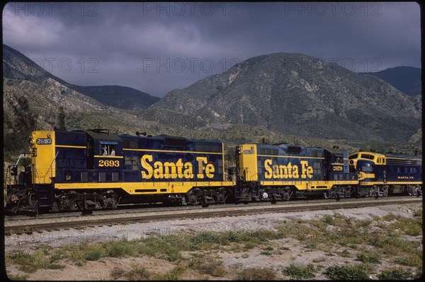 Sante Fe Freight Train, Cajon Pass at Cajon, California, USA, 1964