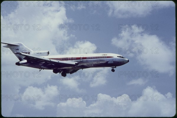 TWA Airlines Boeing 727-31 Commercial Jet In-Flight, 1960's