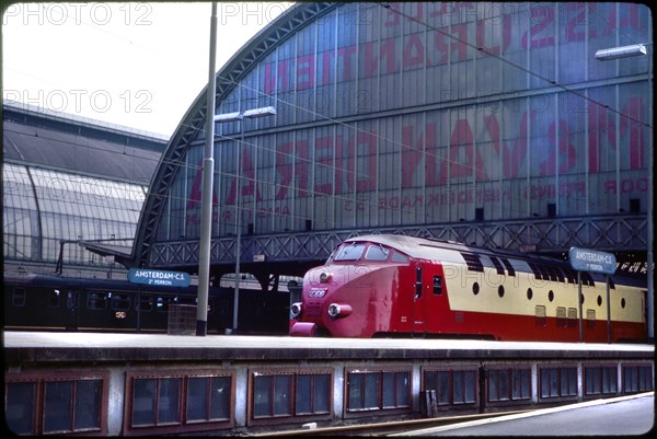 Train Waiting at Station Platform, Centraal Station, Amsterdam, Netherlands, 1963