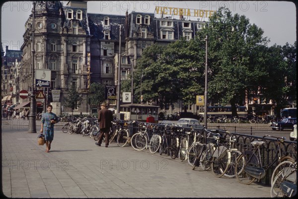 Street Scene, Row of Bicycles at Centraal Station, Amsterdam, Netherlands, 1963